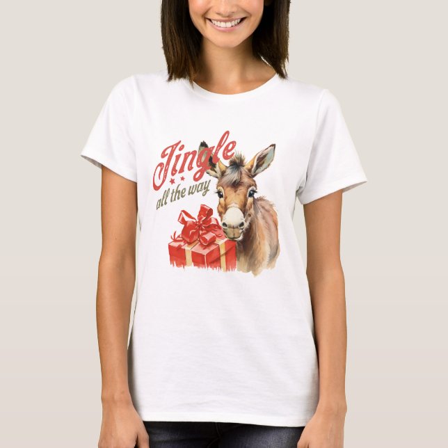Camiseta Jingle All Way Fazenda de Natal Donkey (Frente)