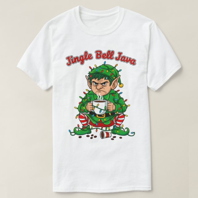 Camiseta Jingle Bell Java Funny Elf Coffee Design (Frente do Design)