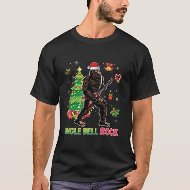 Camiseta Jingle Bell Rock Bigfoot Tocando Papais noeis De V (Frente)