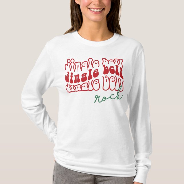 Camiseta Jingle Bell Rock, Retro Engraçado Música de Natal (Frente)