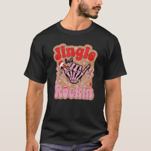 Camiseta Jingle Bell Rockin Christmas Rock Skeleton Hand Le