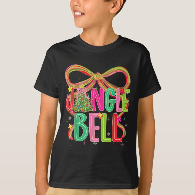 Camiseta Jingle Bells Coquette Bow Merry Christmas Tree Gir (Frente)