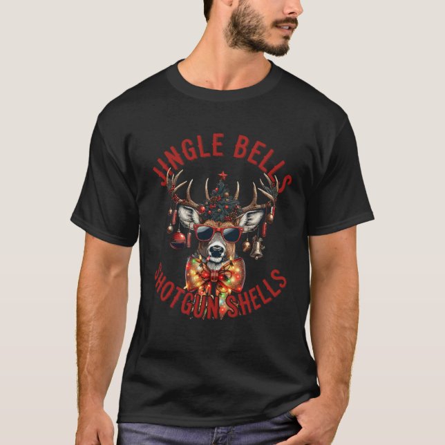 Camiseta Jingle Bells Shotgun Shells Caçador Engraçado (Frente)