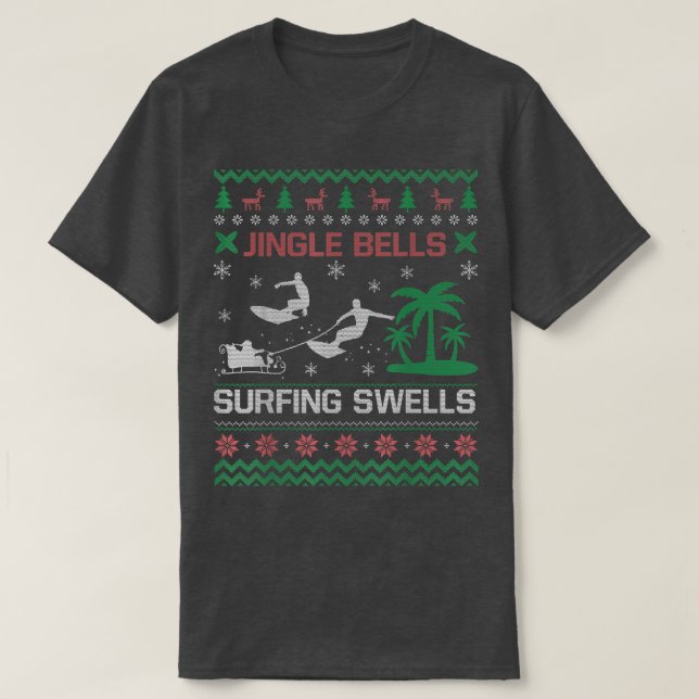 Camiseta Jingle Bells Surfando Nadadores Feios De Natal (Frente do Design)