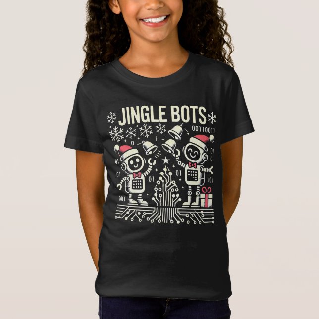 Camiseta Jingle Bots Festivos Holiday Robots com Santa Hats (Frente)