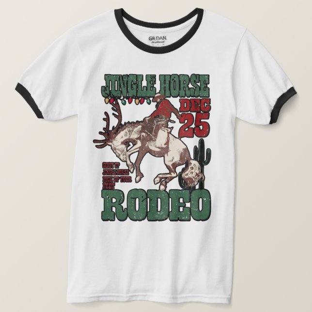 Camiseta 🎄 Jingle Horse Rodeo T-Shirt – Western Christmas  (Frente do Design)