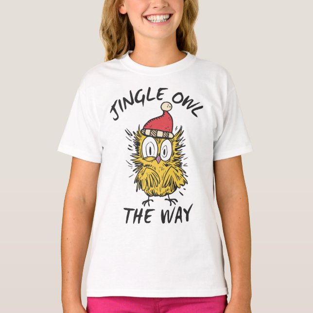 Camiseta Jingle Owl do jeito que Papais noeis Engraçados Co (Frente)