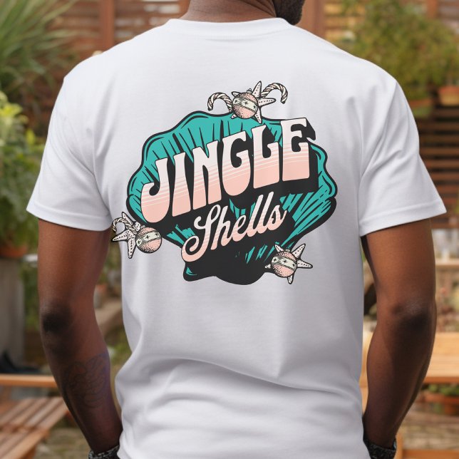 Camiseta Jingle Shells - Praia da Vintage de Natal (Jingle Shells - Vintage Christmas Beach Shirt for Men)