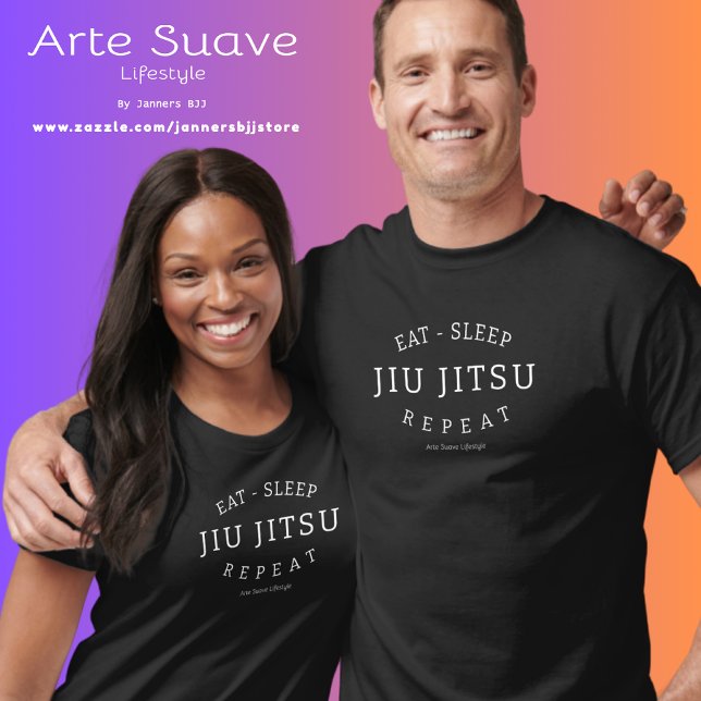 Camiseta Jiu Jitsu Come Sono Repete Arte Suave Estilo de Vi (Eat sleep jiu jitsu repeat tshirts on male and female models.)