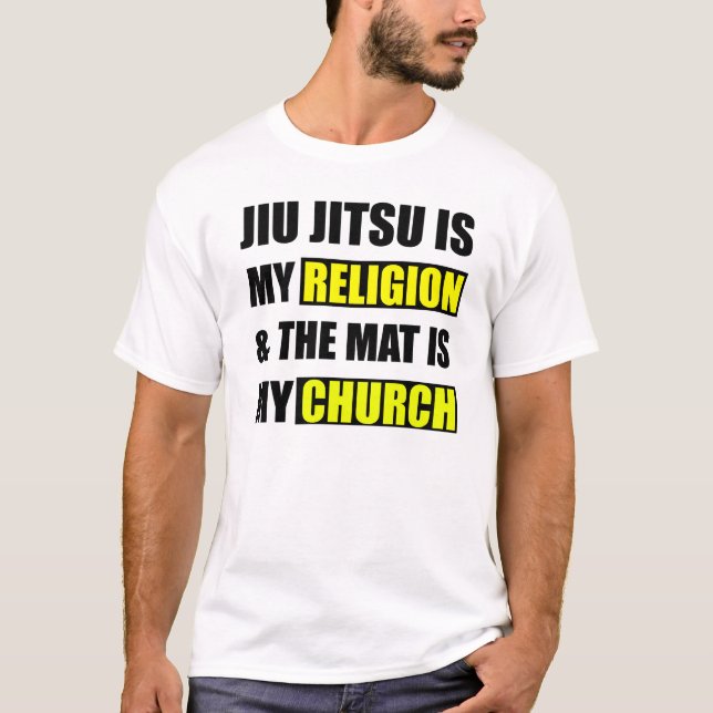 Camiseta Jiu Jitsu é minha religião & a esteira é minha (Frente)