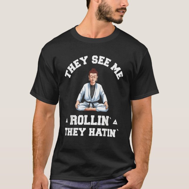 Camiseta Jiu Jitsu Rollin   BJJ Grappling Buddha (Frente)