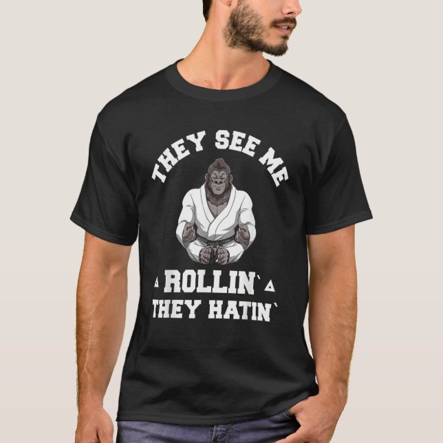Camiseta Jiu Jitsu Rollin   BJJ Grappling Gorilla (Frente)