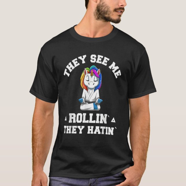 Camiseta Jiu Jitsu Rollin BJJ Grappling Unicórn (Frente)