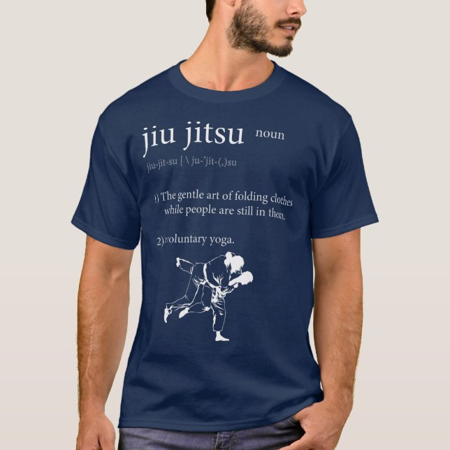 Camiseta Jiu Jitsu Roupas dobráveis enquanto pessoas estão  (Frente)