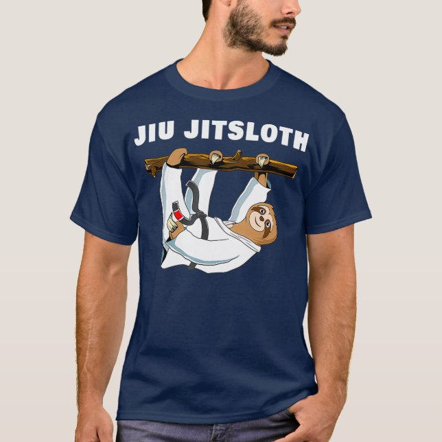 Camiseta Jiu Jitsu Shirt Sloth Funny Black Belt Martial (Frente)