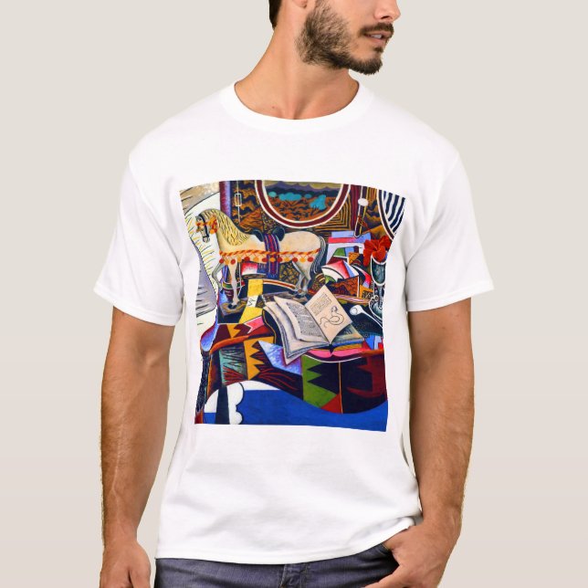 Camiseta Joan Miro Horse Pipe e Flor Vermelha (Frente)