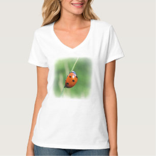 Camiseta Joaninha em uma lâmina de grama