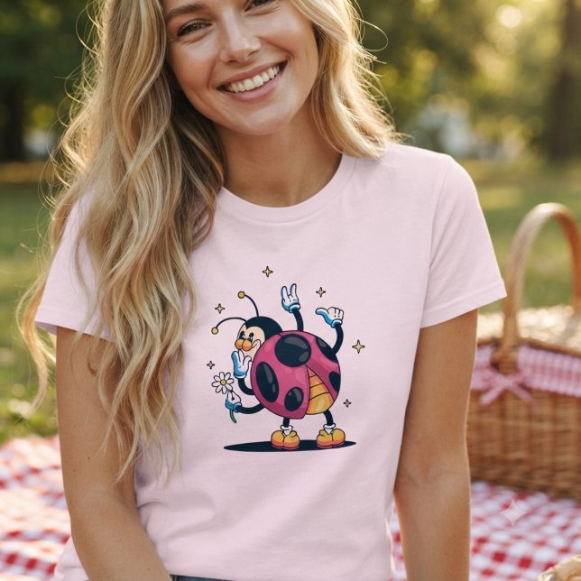 Camiseta Joaninha fofa e extravagante com margarida. Estilo (Criador carregado)