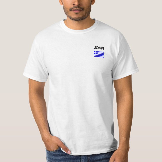 Camiseta João Grego Nome com Design de Bandeira Grego (Frente)