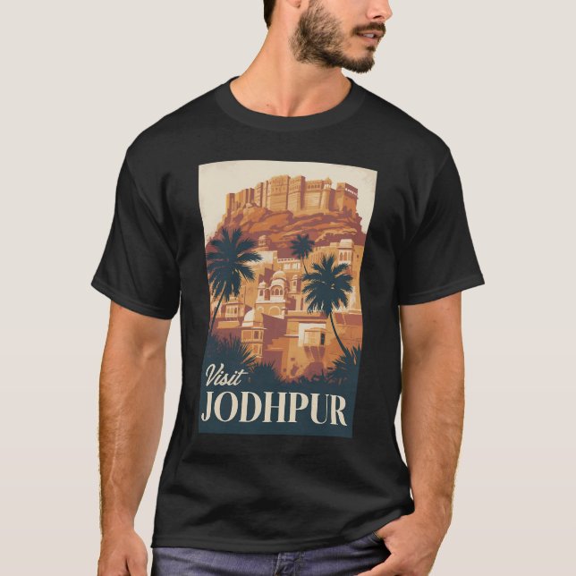 Camiseta Jodhpur India Illustração Viagem Art Vintage (Frente)