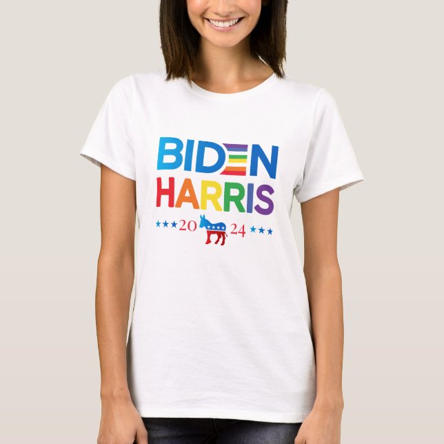 Camiseta Joe Biden Kamala Harris 2024 Orgulho gay Rainbow (Frente)