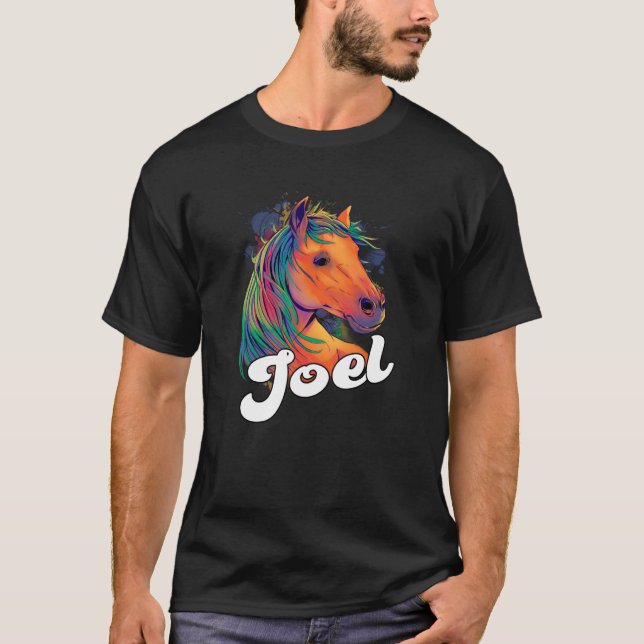 Camiseta JOEL Cute Boy Name com lindo cavalo (Frente)