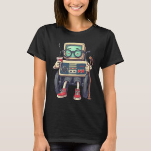 Camiseta Jogador Antigo Engraçado Controle de Video Game Re