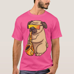 Camiseta Jogador Da Saxofone Pug Jazz Banda Música E Cachor