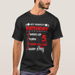 Camiseta Jogador De 5 Anos Meu 5 Perfeito Aniversário Gamin