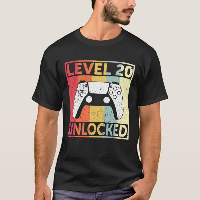 Camiseta Jogador de Aniversário de 20 Nível 20 Desbloqueado (Frente)