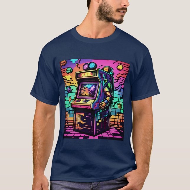 Camiseta Jogador de Arcade Retro T-Shirt 80s Neon Aestético (Frente)