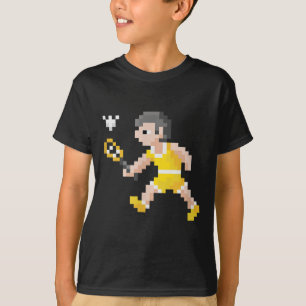 Camiseta Jogador de Badminton em Arte Pixel de Videojogo Re