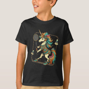 Camiseta Jogador de Badminton Unicórnio Volante