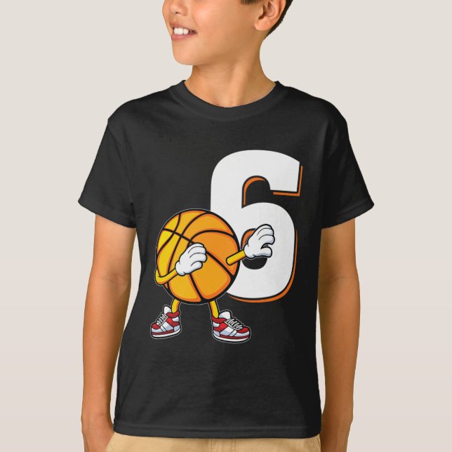 Camiseta Jogador De Basquete De Aniversário De 6, Dabbing,  (Frente)