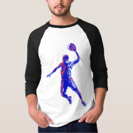 Camiseta Jogador de Basquete Enterrada, Design Azul e Verme