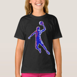 Camiseta Jogador de Basquete Enterrada, Design Azul e Verme