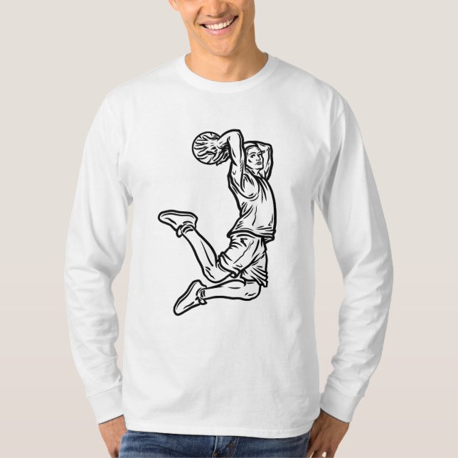 Camiseta Jogador de Basquete Fazendo Design Escuro de Slam  (Frente)