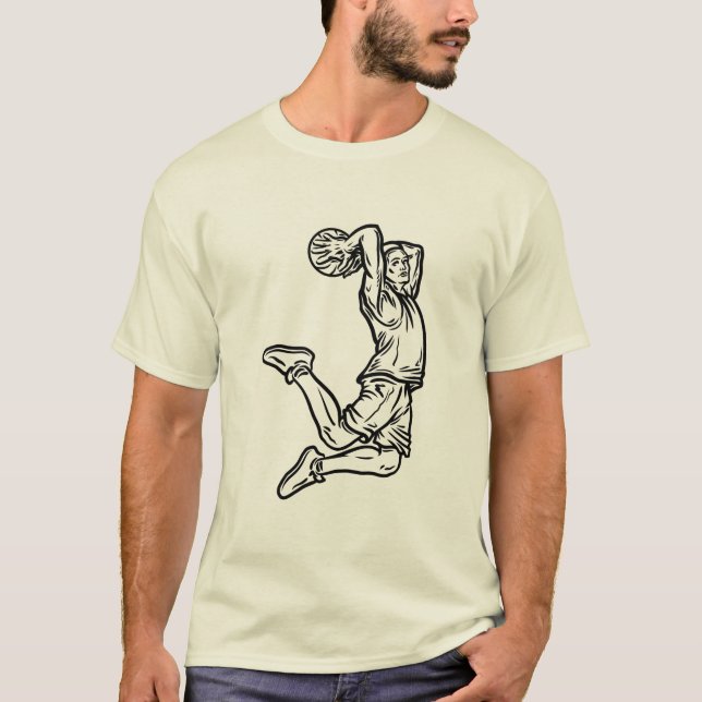 Camiseta Jogador de Basquete Fazendo Design Escuro de Slam  (Frente)