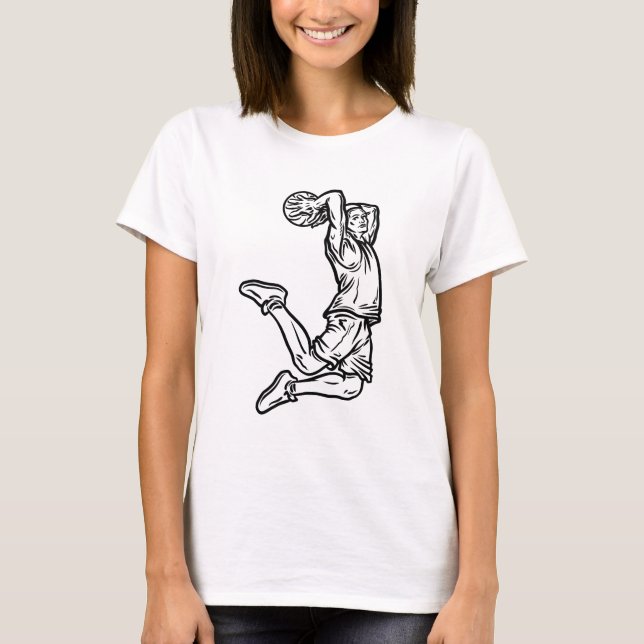 Camiseta Jogador de Basquete Fazendo Design Escuro de Slam  (Frente)
