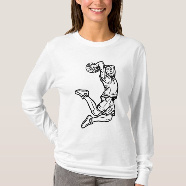 Camiseta Jogador de Basquete Fazendo Design Escuro de Slam  (Frente)