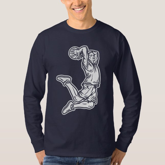 Camiseta Jogador de Basquete Fazendo Design Luz de Slam Dun (Frente)