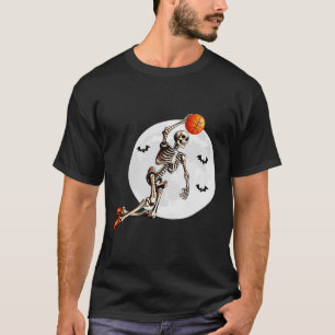 Camiseta Jogador de basquete Skeleton Dunk Lua de Halloween