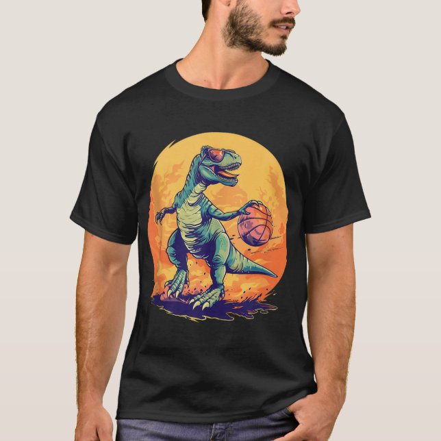 Camiseta Jogador de basquetebol Dino T-rex Drawing Ar (Frente)