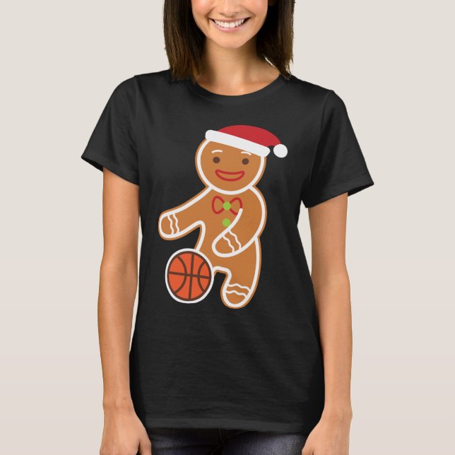 Camiseta Jogador de basquetebol Gingerbird Engraçado Natal (Frente)