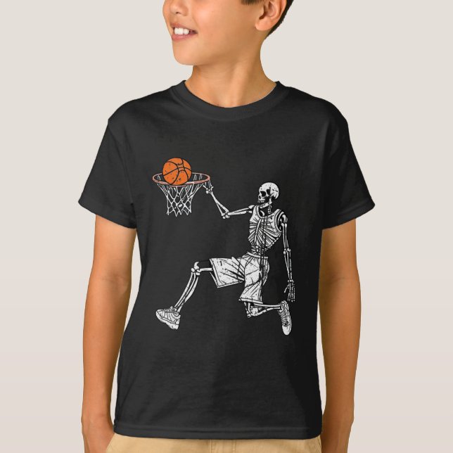 Camiseta Jogador de basquetebol Slam, do Halloween Skeleton (Frente)