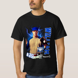 Camiseta Jogador de Beisebol Azul Um Foto com Nome
