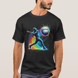 Camiseta Jogador de beisebol batendo bola Arco-Íris Burst E