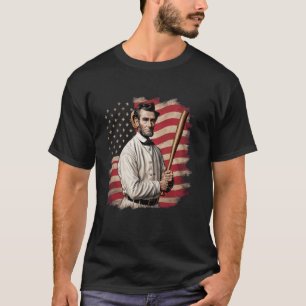 Camiseta Jogador de beisebol com bastão de bandeira america