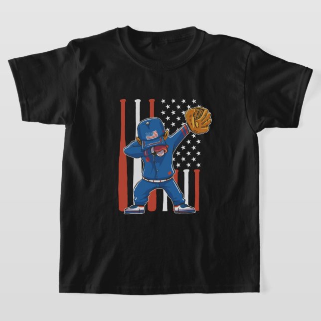 Camiseta Jogador De Beisebol Dabbing, 4 De Julho Americano (Postura )