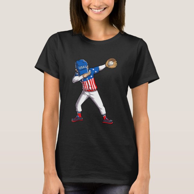 Camiseta Jogador De Beisebol Dabbing 4 De Julho Americano F (Frente)